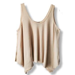 Women Relaxed Beige Boxy Pointed Hem Tank Top M Neutral Minimalist Casual NEW